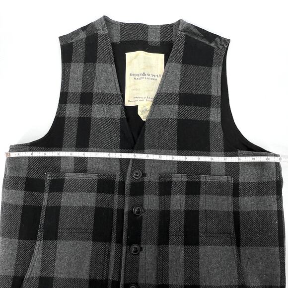 Vintage Ralph Lauren Denim & Supply Black and Gray Plaid Wool Blend Vest Size L - Picture 5 of 8